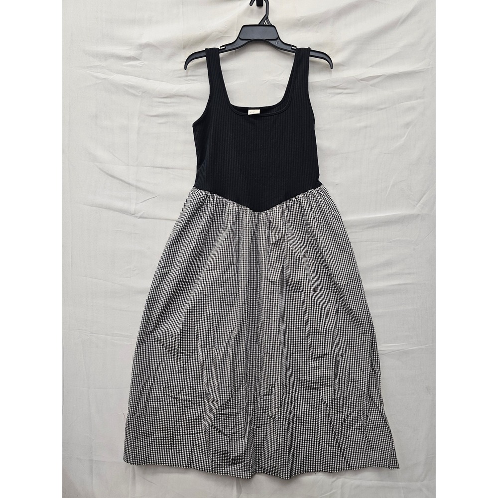 A New Day Womens Gingham Mixed Media Midi Dress Black White Poly Size Medium